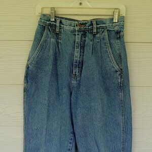 Women's Vintage 80's Pleated Front High Rise Medium Wash Denim Jeans Size 8
